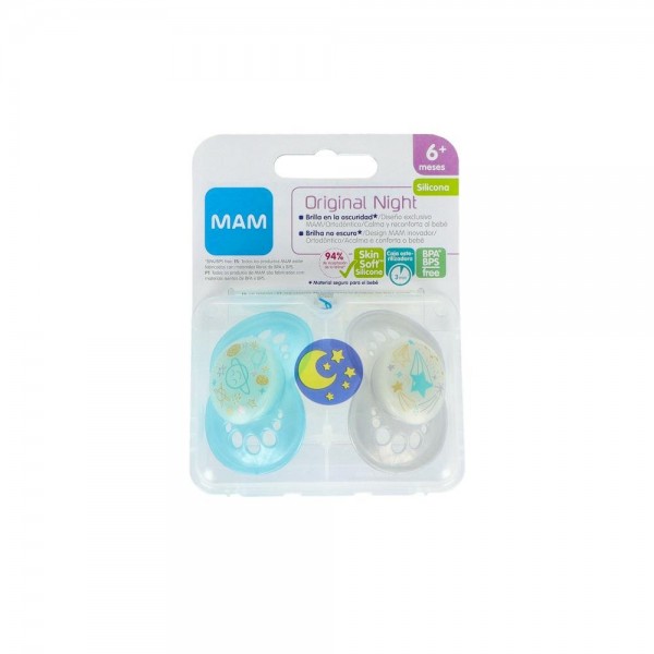 Chupete Mam Original Night Sili Fisio +6 M 2 Un Azul Noche