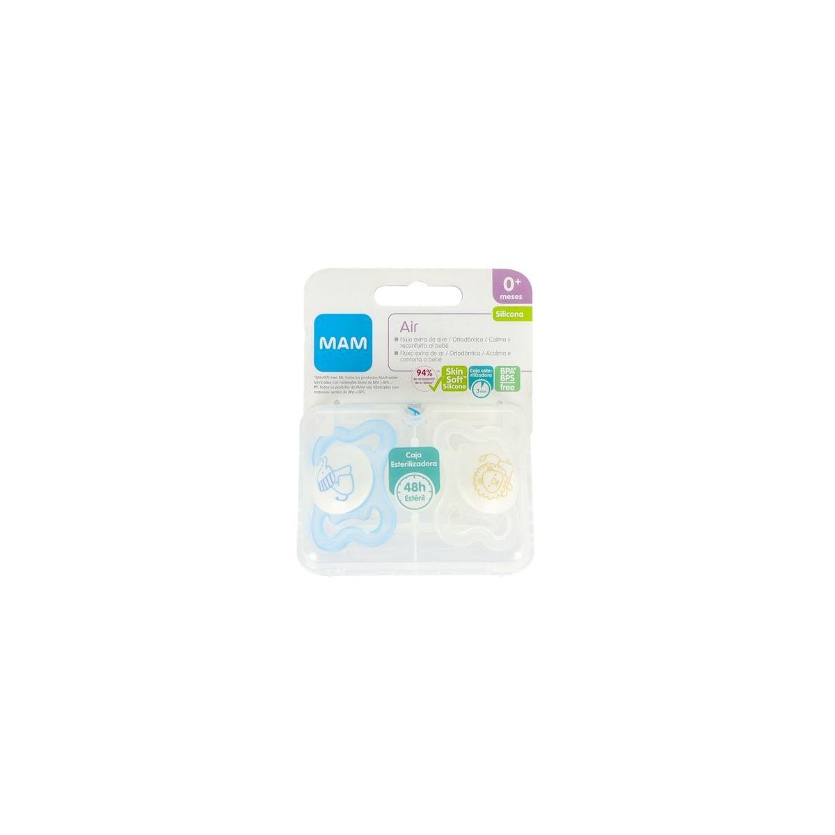 Chupete Mam Air Sili Fisio 0-6 M 2 Un Azul