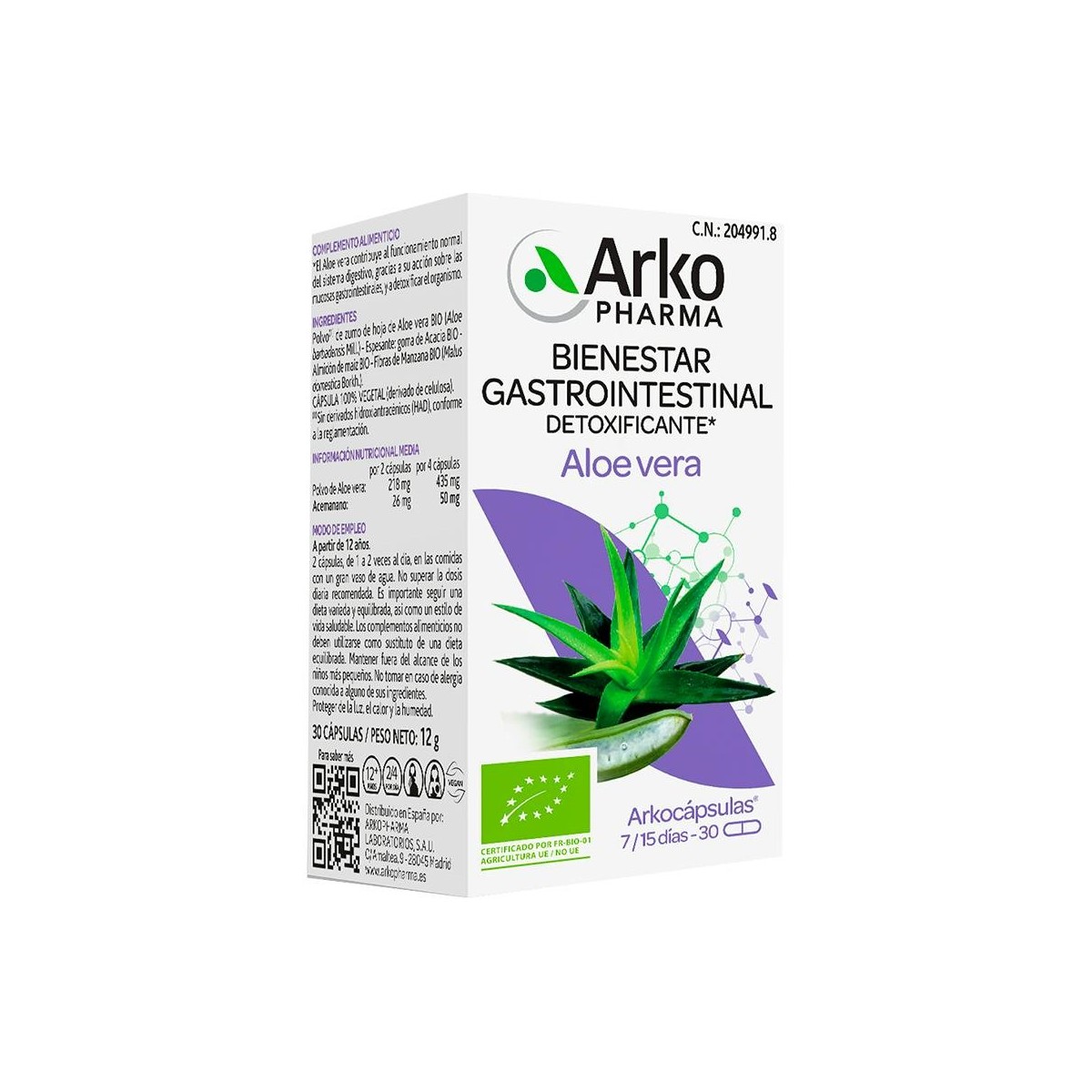 Arkocápsulas Aloe Vera BIO 30 Cápsulas Arkopharma