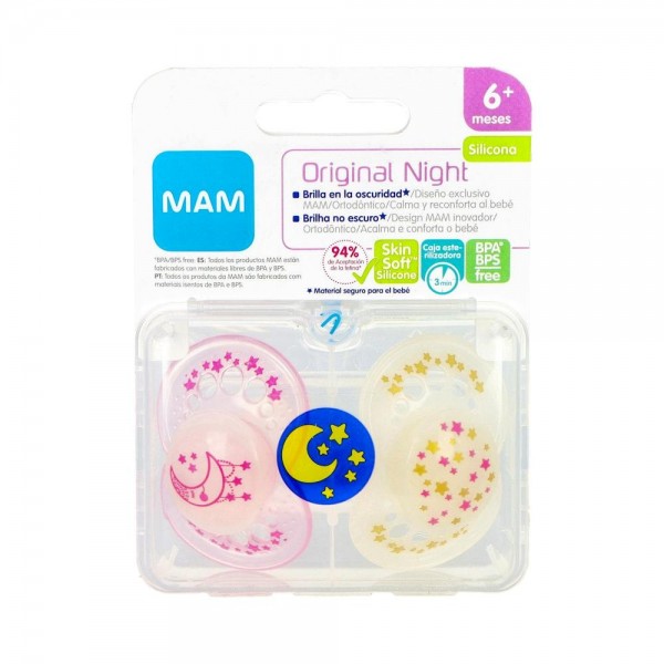 Chupete Mam Original Night Silic +6 M Rosa 2 U