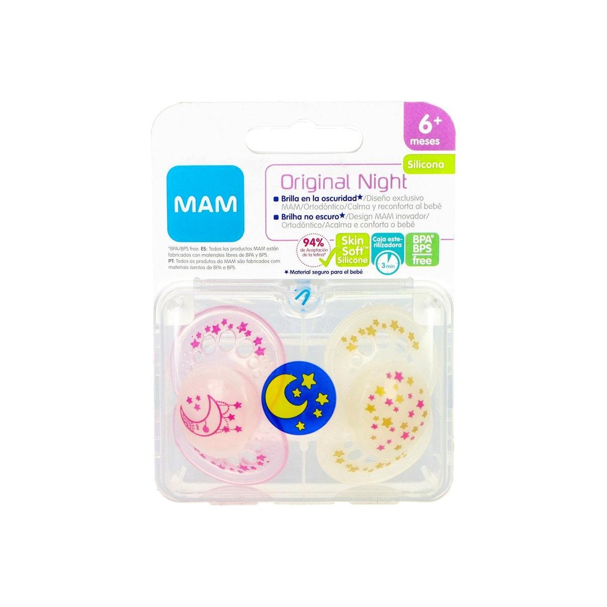 Chupete Mam Original Night Silic +6 M Rosa 2 U